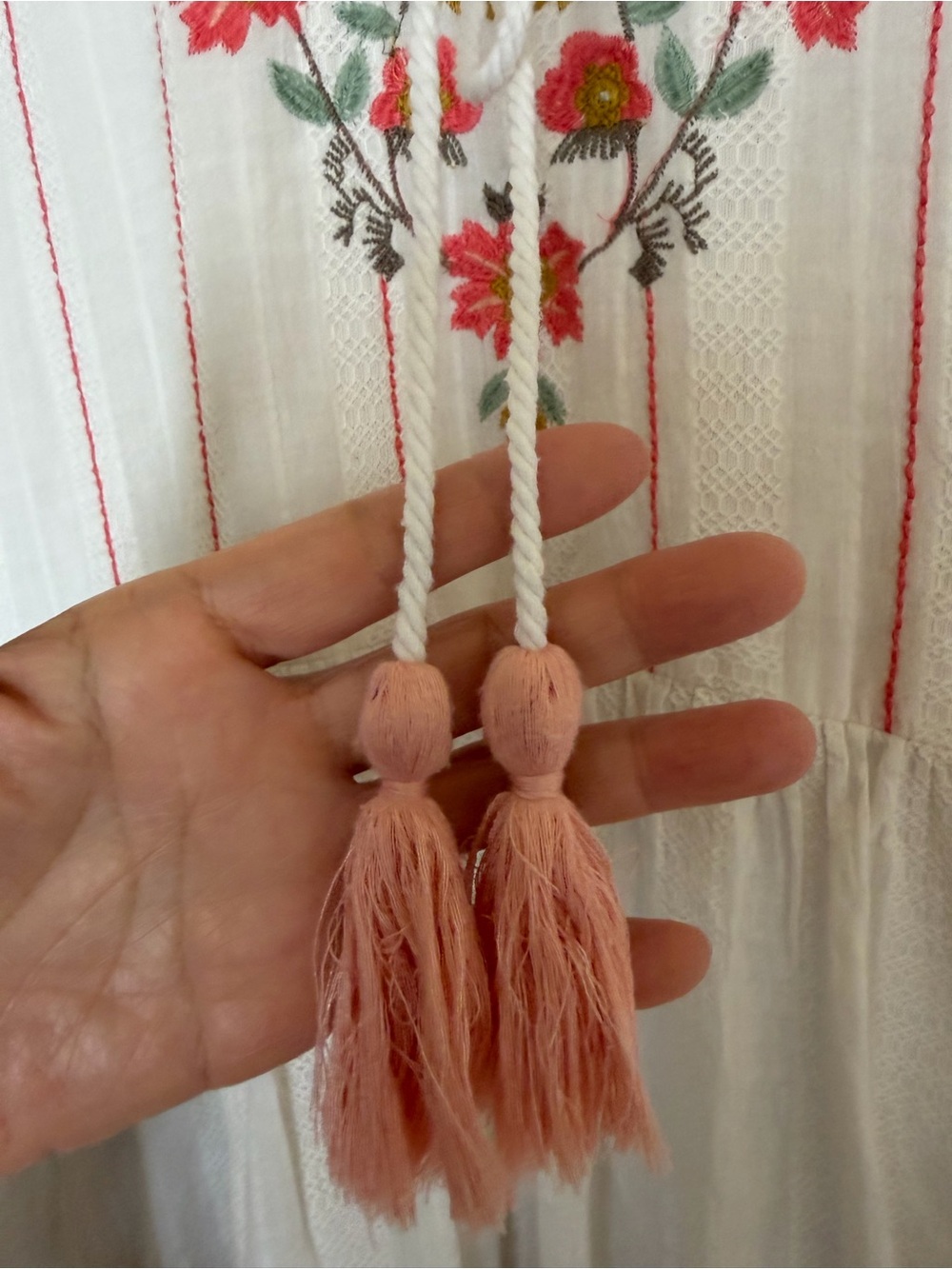 Unbranded White women’s Floral-Embroidered Dress with Tassel - Picture 2 of 14